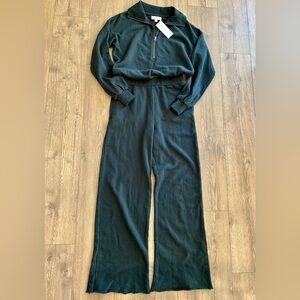 Spiritual Gangster Forest Green Zip-Neck Wide-Leg Jumpsuit